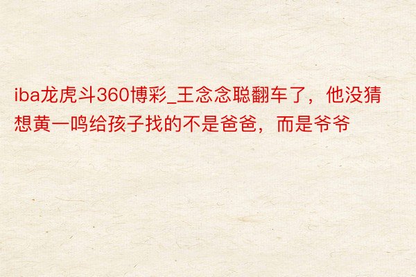 iba龙虎斗360博彩_王念念聪翻车了，他没猜想黄一鸣给孩子找的不是爸爸，而是爷爷