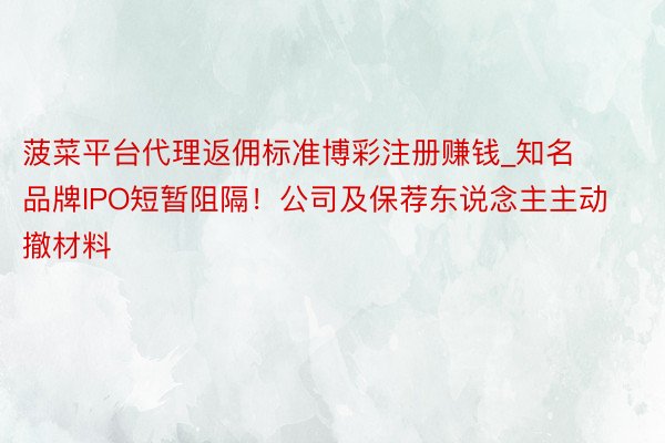 菠菜平台代理返佣标准博彩注册赚钱_知名品牌IPO短暂阻隔！公司及保荐东说念主主动撤材料